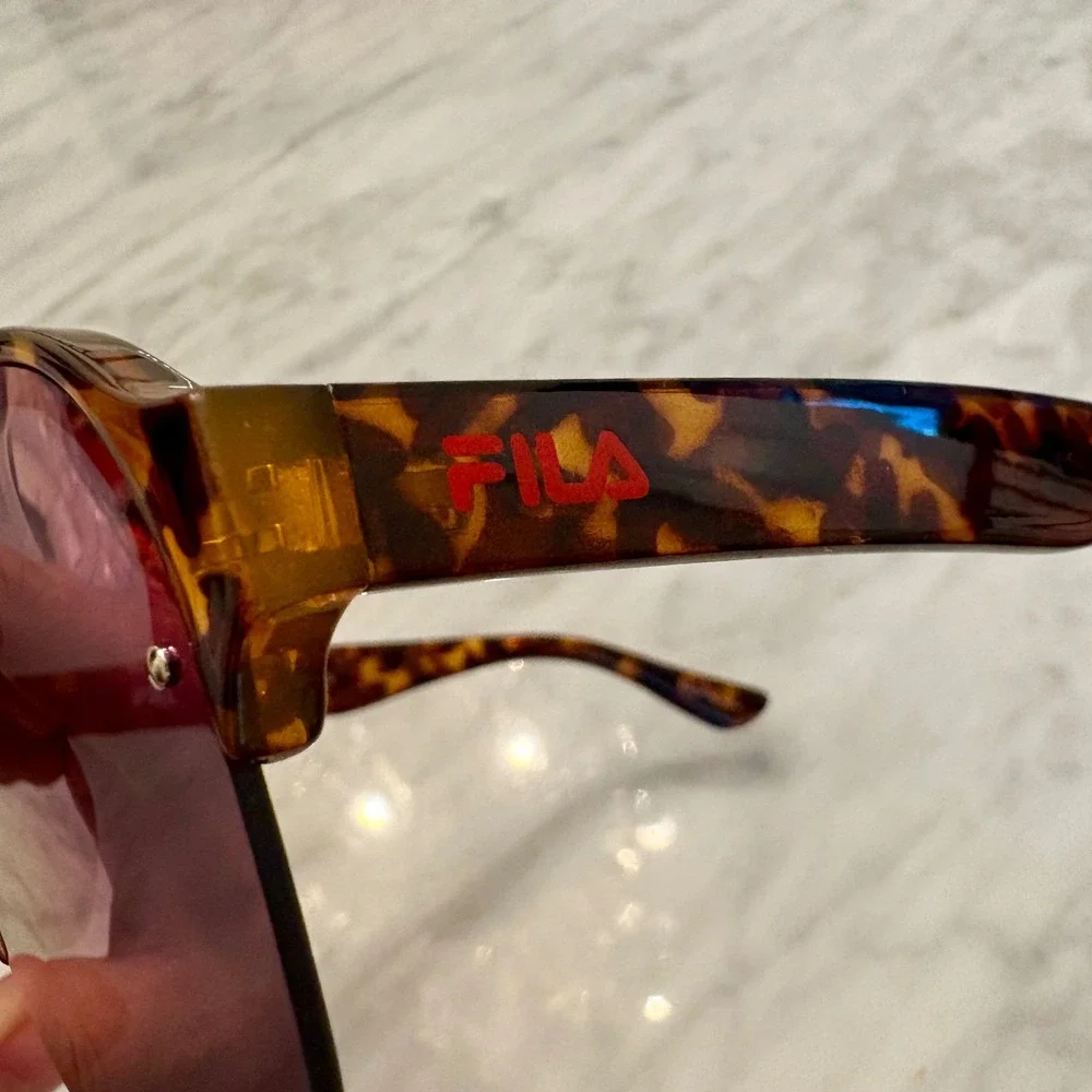 Fila‎ Sunglasses Tortoise Shell Blue Purple Mirrored Lens Aviator Style